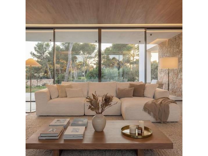 Mendler Sofa-Garnitur HWC-P20AM Stoff/Textil Liegefläche Rechts - weiß 3-Sitzer, Couch, Loungesofa, Cord (370, g/m²)