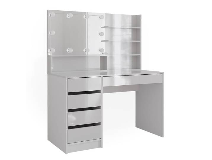 Coiffeuse avec étagère avec miroir et guirlande led blanc 120x145cm
