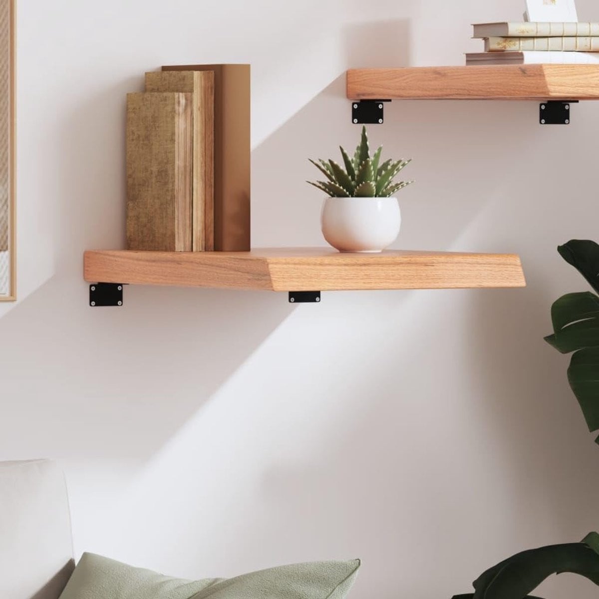 Houten Wandplank Live Edge Drijvende Plank Lichtbruin 100 x 30 cm