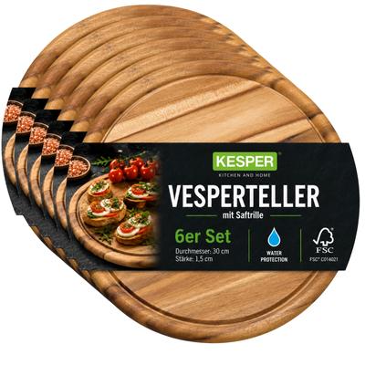Servierbrett KESPER "Vesperteller, Akazie, FSC", braun (natur), H:1,5cm Ø:30cm, Akazienholz, Schneidebretter, 6er Set