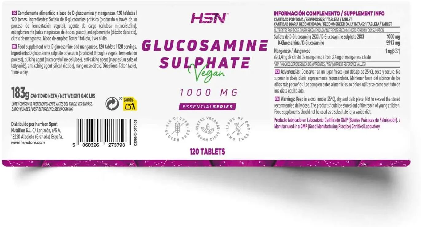 HSN Sulfato de glucosamina 1000mg - 120 tabs - Saúde articular - Tabletas - 120 Serviços