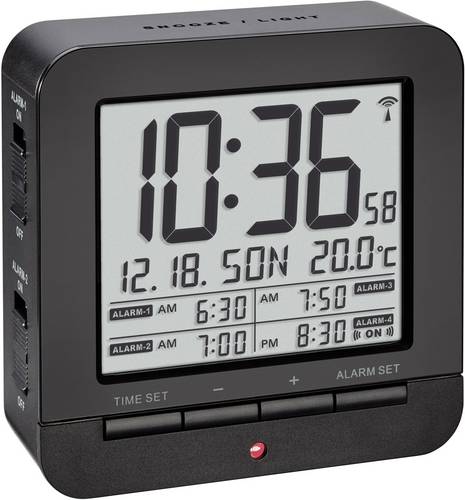 TFA Dostmann 60.2536.01 Funk Wecker Schwarz Alarmzeiten 4