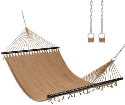 Costway Caribbean Hammock with Spreader Bar for Patio Poolside-Khaki