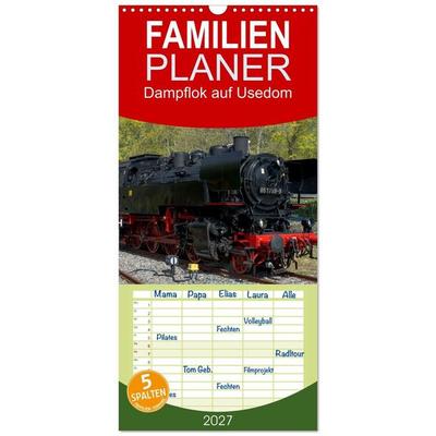 Familienplaner 2027 - Dampflok auf Usedom mit 5 Spalten (Wandkalender, 21 x 45 cm) CALVENDO