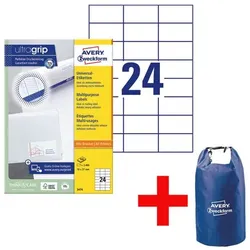 Avery Zweckform 2400er-Pack Universal Klebeetiketten »3474« inkl. Wasserdichter Seesack 15 Liter weiß