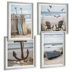 BILDER SET 4er Set - 50x50 cm & 40x60 cm Silberner Rahmen - Sommerstrände, Meereslandschaft