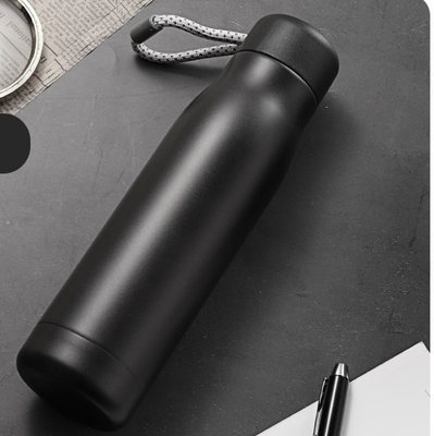 Uplifted Trends Custom Stainless Steel Thermos Bottle With Rope Portable Vacuum Flask black