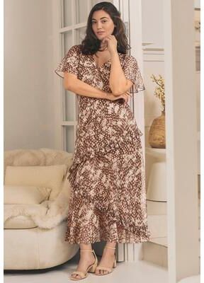 Plus Size Women's Maxi Ruffle Dress by Avenue in Neutral Speckle Animal (Size 20)
