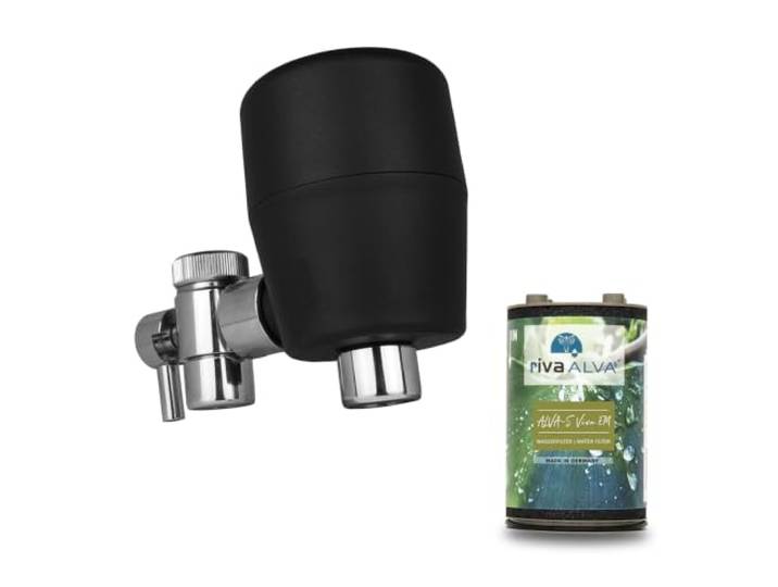 rivaALVA-S Viva EM Wasserhahnfilter schwarz - Wasserfilter mit Blockaktivkohle und EM Keramik, Schadstofffilter für Kalt- & Warmwasser