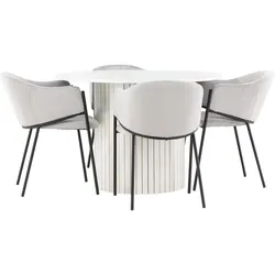 Ebuy24, Essgruppe, Härön Essgruppe Esstisch weiss 4 Stühle Velours grau. (MDF)