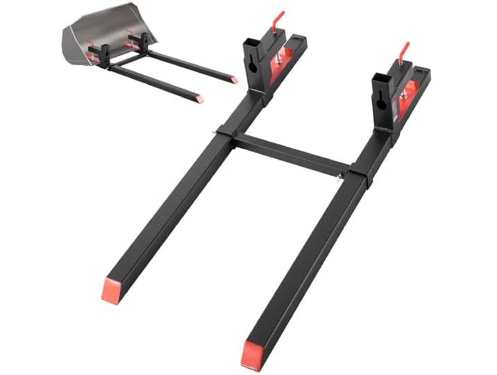 VEVOR Fourches à Palettes à Pince Charge 907 kg Fourches à Godet Longueur Totale 149 cm avec Barre Stabilisatrice Réglable 50-91\,5 cm\, Compatible avec Godet de Chargeuses Compactes Tracteurs\, Noir