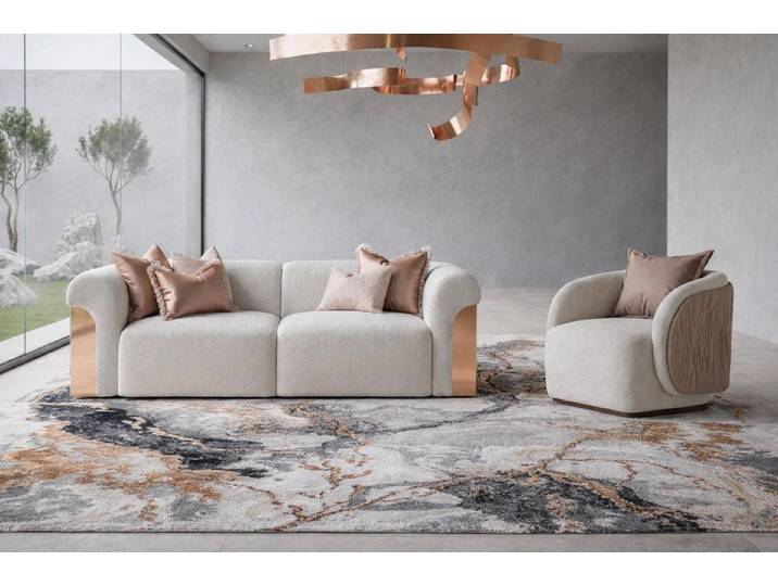 Xlmoebel Polstergarnitur Beiges Lounge Sofa Set mit Sessel in eleganter Kurvenform, (2-tlg), Made in Europa