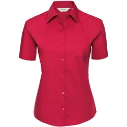 Russell Collection Klassische Baumwoll Popeline Bluse - Kurzarm, classic red, M