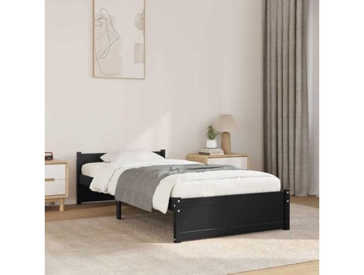YUOTYRKTEJRSG Massivholz Kiefer Stabil Modern Schwarz 90x200 cm Massivholzbett Schwarz 90x200 cm Einzelbett mit Kopfteil Kiefernholz Stabil und Robust Modernes Bettgestell