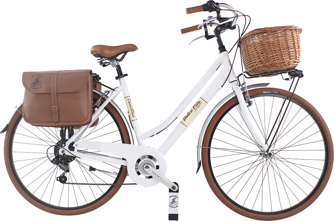 Dolce Vita by Canellini Fahrrad Citybike Frau Aluminium mit Korb und Tasche - Weiß M