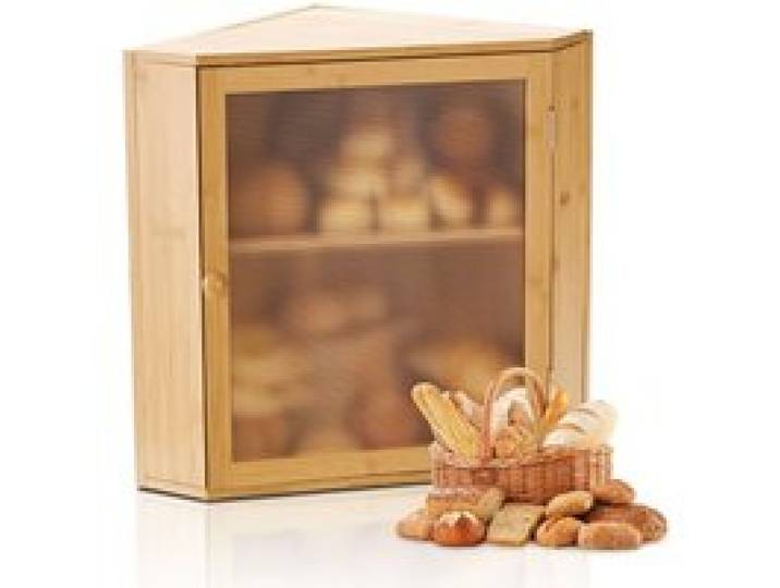 VEVOR Eck-Brotkasten doppellagiger Brotbehälter Brotbox Organizer aus Holz für selbstgebackenes Brot, Aufbewahrungsbehälter mit gewellter Acryl-Türplatte, Brotaufbewahrung Lagerung Natur