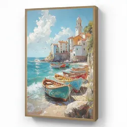 WANDLEUCHTE MIT AKKU Boote - Felsen - Meer - Sonne 70x100 cm Wandlampe