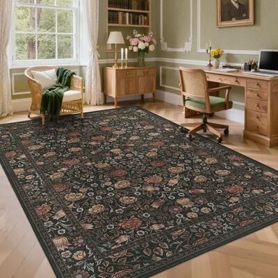 Garvee Vintage Floral Washable Non Slip Low Pile Area Rug