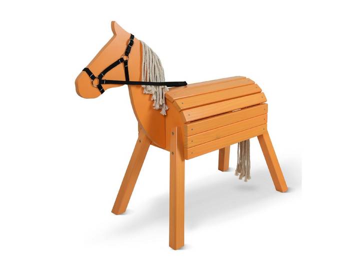 Pink Papaya Holzpferd Reitpferd aus Holz für Kinder, Holzpferd mit Mähne und Schweif, langlebig und wetterfest, fördert Kreativität und Motorik