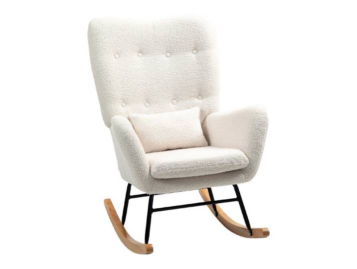 furnicato Polsterstuhl Schaukelstuhl 69x92x100 cm Cremeweiß (1 St), Flauschiger Schwingsessel mit Lendenkissen und Filzgleitern