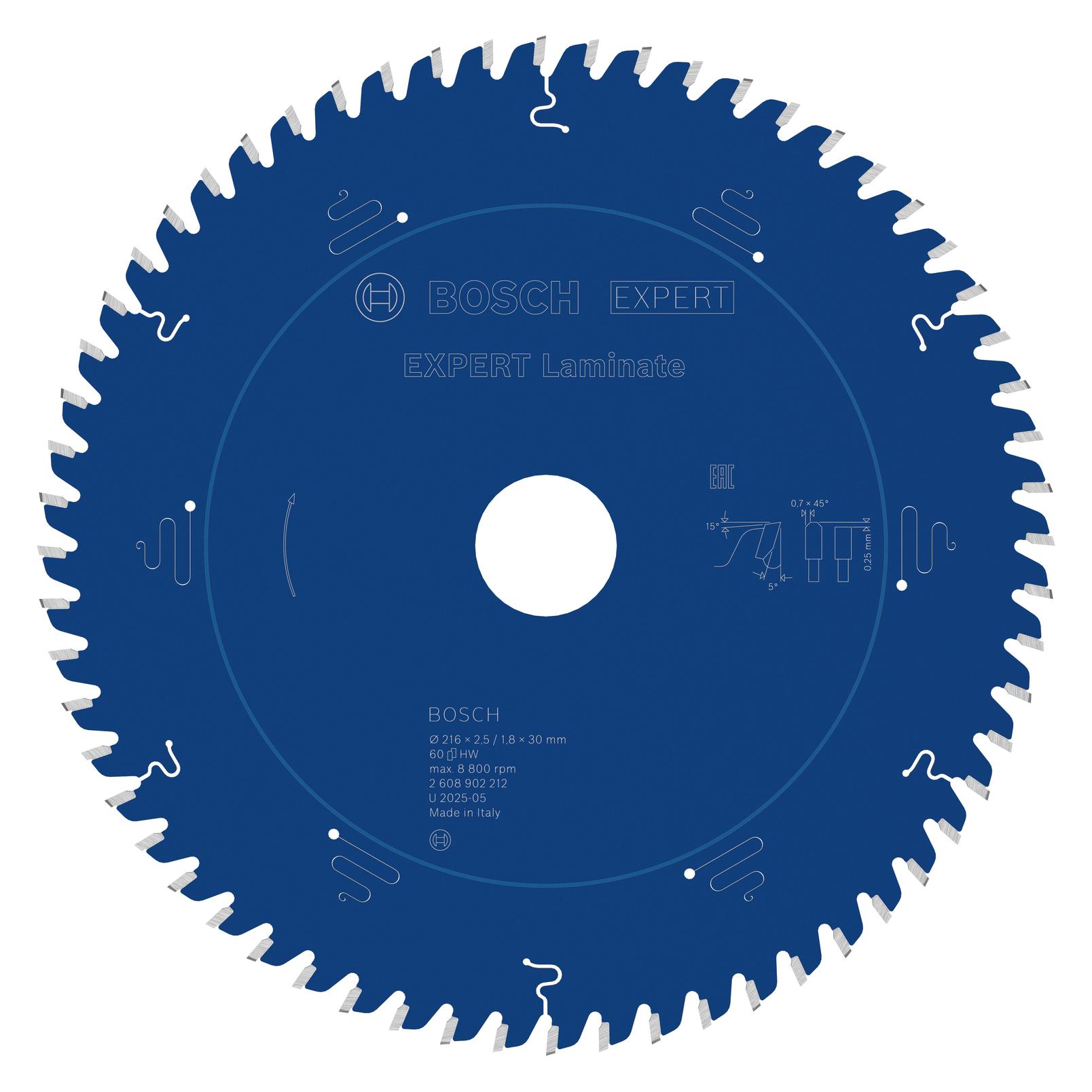 Bosch Professional Zubehör EXPERT Laminat Kreissägeblatt, 216x30 mm, T60 (2608902212)