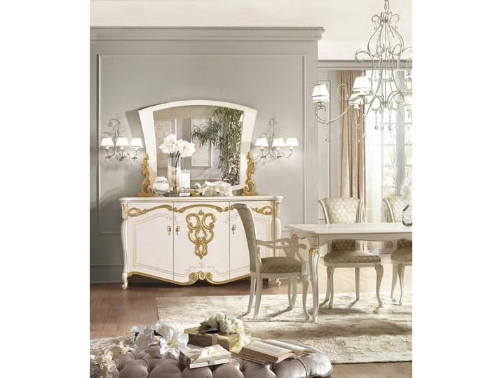 JVmoebel Buffet Weiße Anrichte mit goldenen Akzenten aus europäischem Holz (1-St) Made in Europa