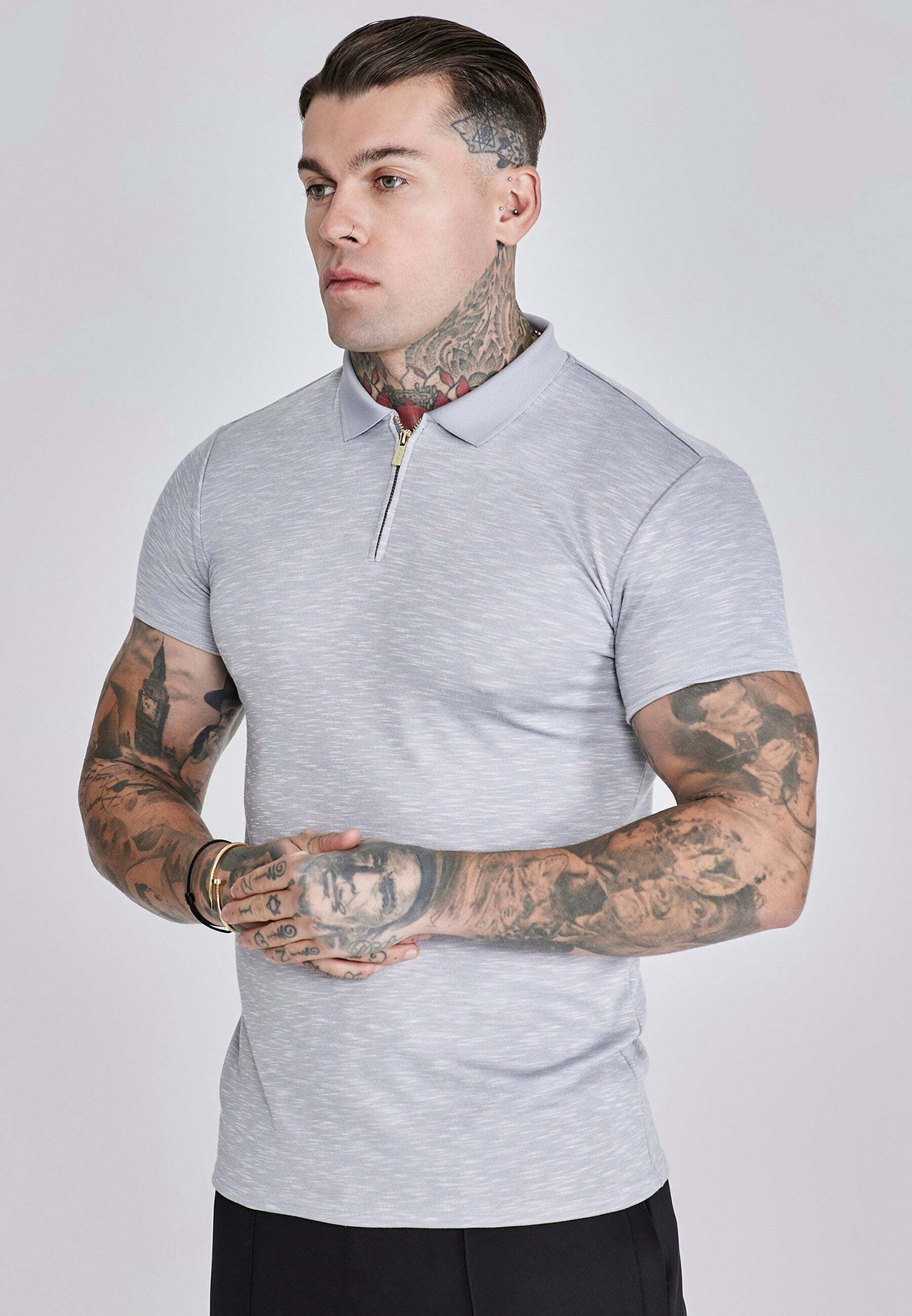 Poloshirt SIKSILK "Siksilk Polo Smart Polo", Herren, Gr. M, grau, Obermaterial: 68% Modal CMD. 32% Polyester PES., Shirts Poloshirt grau M
