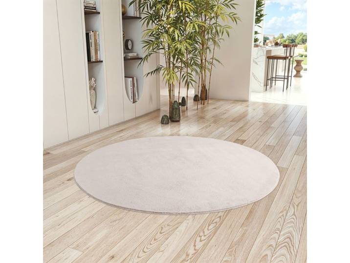 Teppium Tapis Rond Crème 160 cm Lavable Rond Antidérapant et Doux tapis uni Salon et Chambre