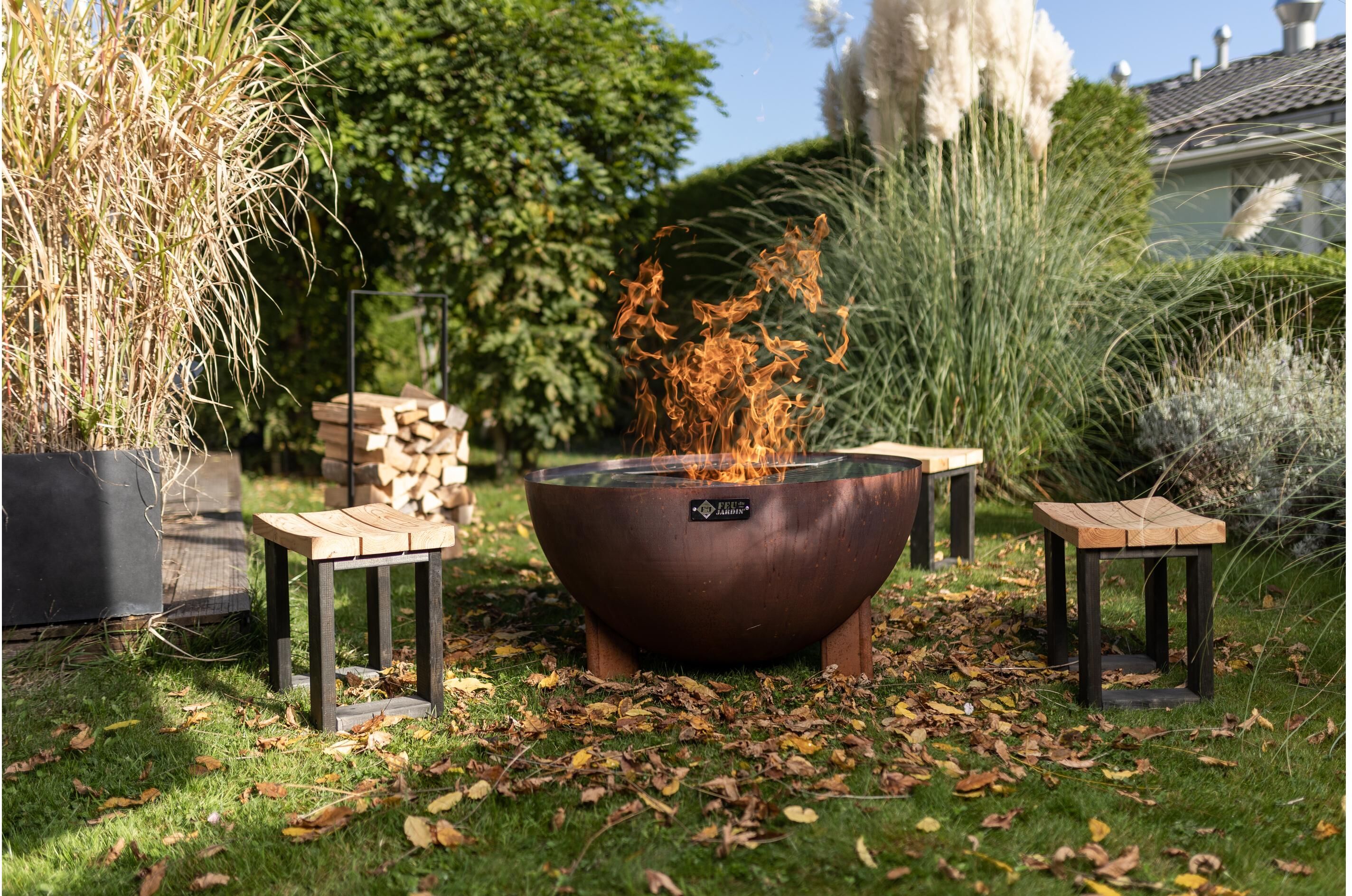 Feuerschale "FEU DU JARDIN Tria, Ø 9", braun, H:53cm Ø:98cm, Edelstahl, Feuerkörbe, Feuerschale braun Einheitsgröße
