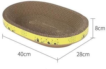 Inspired Finds Oval Corrugated Cat Scratching Board Lounger For Furniture Protection yellow