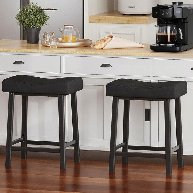Lark Manor Bar Stool with Steel Frame Black/Grey 60.96cm H X 40.39cm W X 33cm D