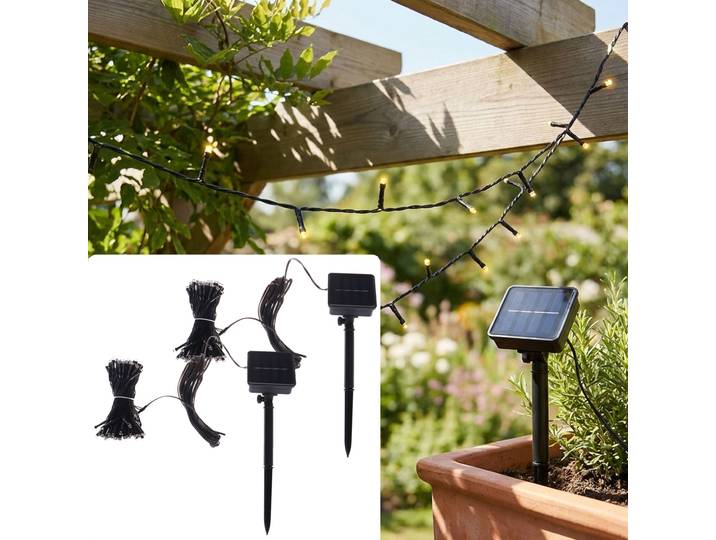 2er-Set Solar Lichterkette, 100 warm-weisse LEDs, ca. 12 m