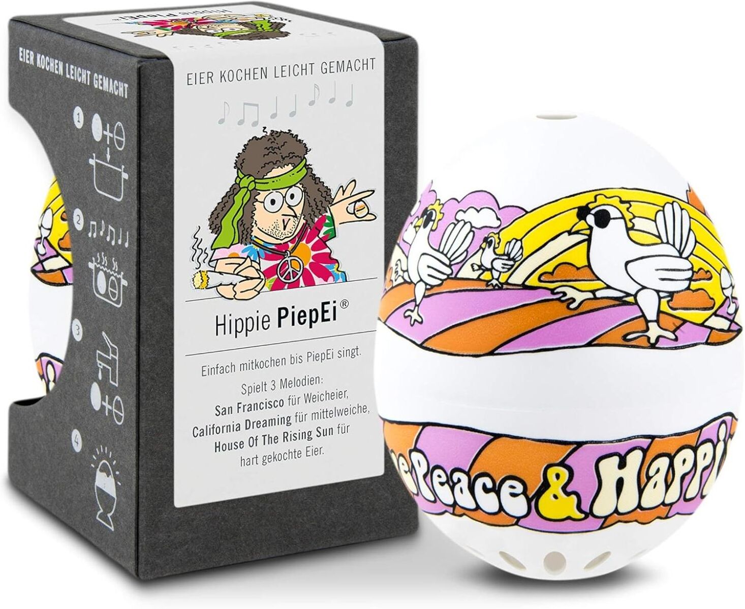 Küchentimer "PiepEi Singende Eieruhr Hippie", bunt (orange, rosa, weiß), Wecker, Küchentimer orange, rosa, weiß Einheitsgröße