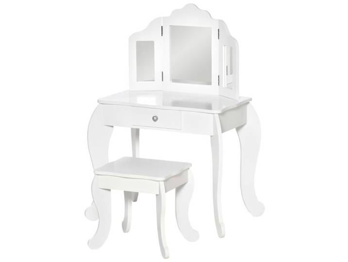HOMCOM - Coiffeuse Enfant avec Tabouret - MDF - 63x40x85.5cm - Blanc