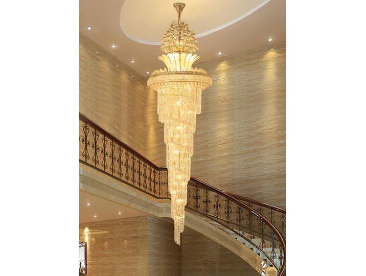 Grand lustre européen en cristal K9 doré impérial pour hall d'hôtel, salon, escalier, lampe suspendue décorative