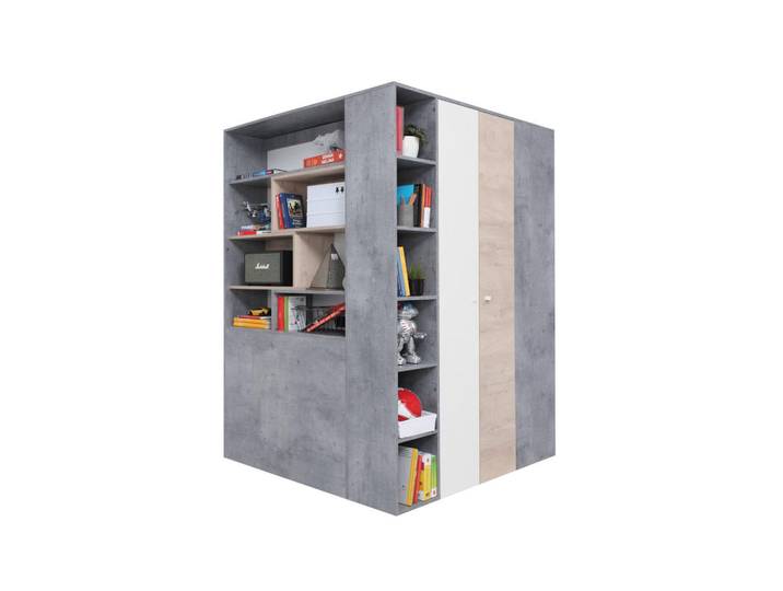 Deine Möbel 24 Eckschrank Simon 01 135/135/190 Grau/Weiß/Sonoma Eiche mit LED - Beleuchtung, Grau, Weiß, Sonoma Eiche, 135x190x135 cm, Schlafzimmer, Kleiderschränke, Eckschränke