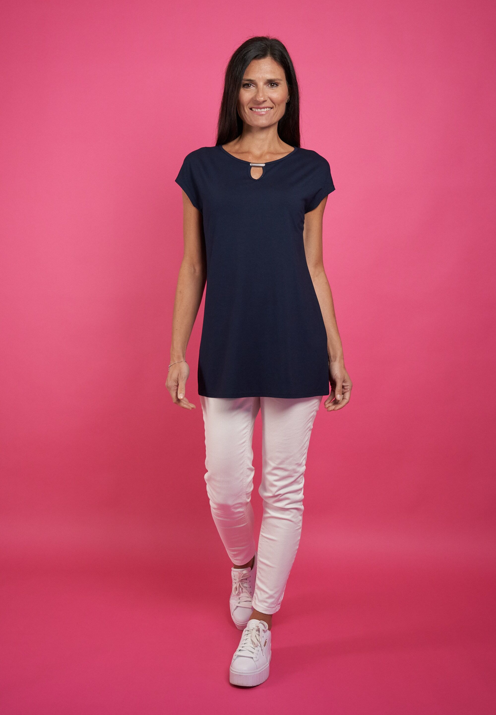 T-Shirt SEIDEL MODEN, Damen, Gr. 54, blau (navy,69), Jersey, Obermaterial: 95% Viskose, 5% Elasthan, unifarben, regular fit Po-bedeckend, U-Boot-Ausschnitt, Shirts T-Shirt, mit überschnittenen Schultern, MADE IN GERMANY