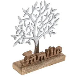 Amagohome Dekofigur Lebensbaum mit Schriftzug Familie Holzfigur 20x27cm Masterbox 8-teilig Aluminium