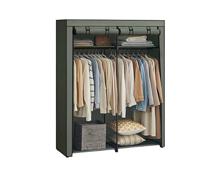 SONGMICS Kleiderschrank, Stoffschrank mit 2 Kleiderstangen, faltbar