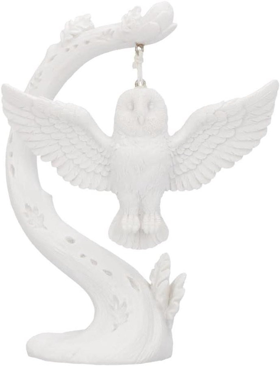 Handgeschilderd Uil Beeldje Vluchtende Uil Decoratie Wit - Hoogte: 13.5 cm