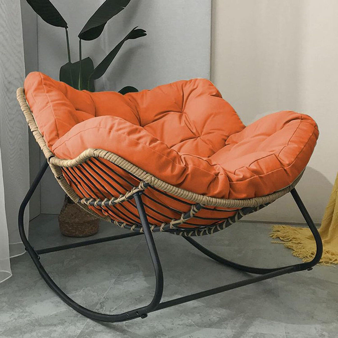 George Oliver Fleece Fabric；Iron Rocking Chair Orange 73cm H X 98cm W X 100cm D