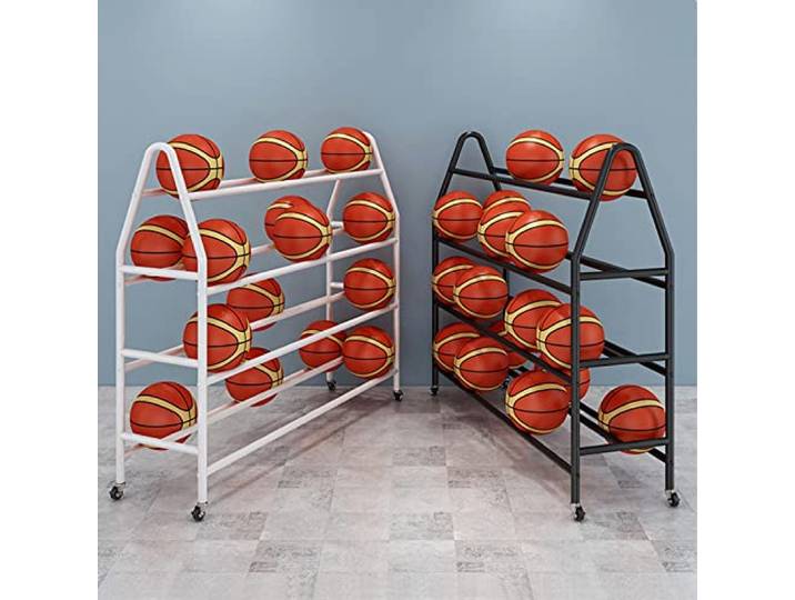 whalebee Basketball Rack 4 Etagen Große Kapazität Ball Halter Mit Rädern Sportausrüstung Ball Aufbewahrungsregal 97cm 123cm 140cm Für Garagen Vereine Fußballplätze(White,38in)