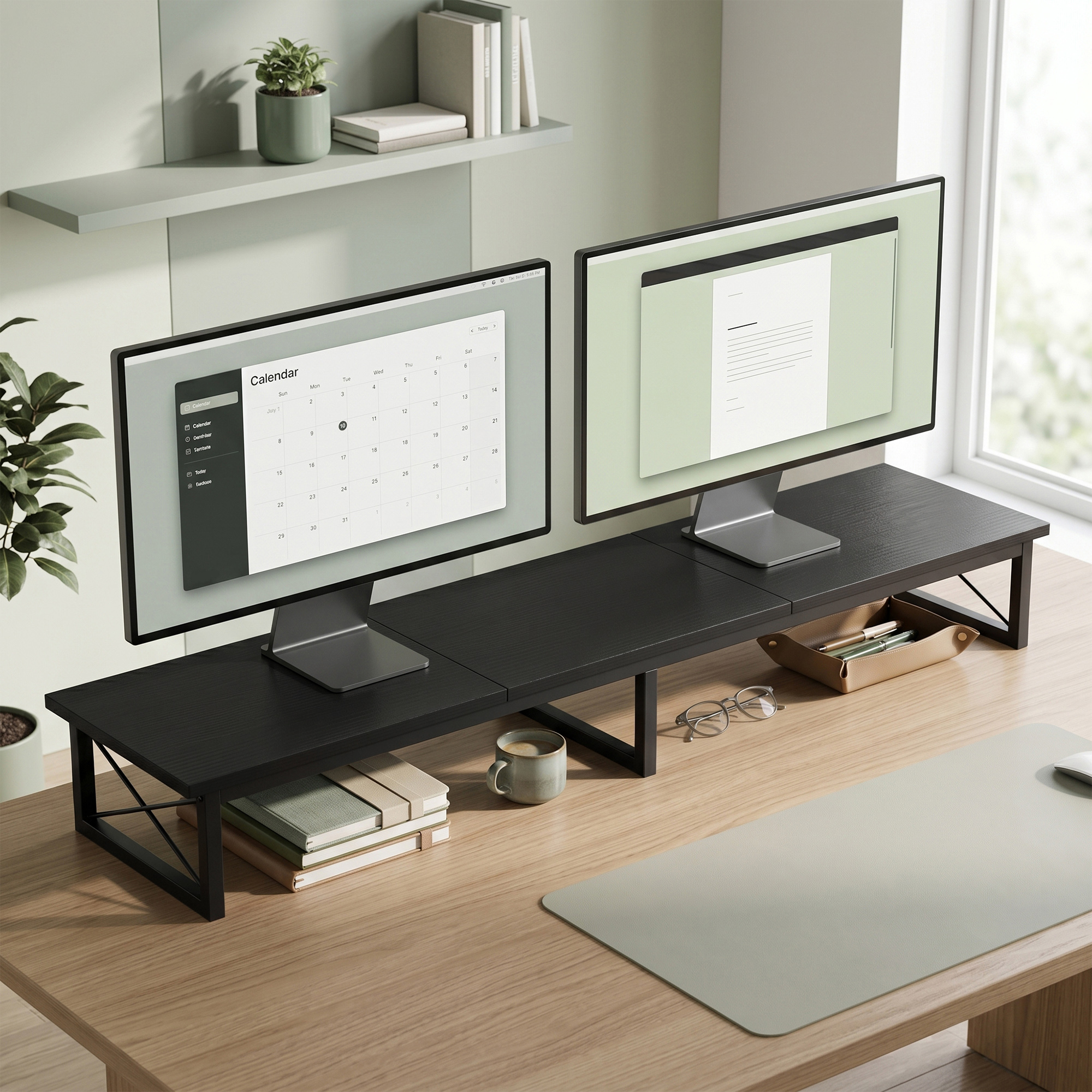 Homcom Supporto Scrivania per Monitor con Scomparti e Portaoggetti, Nero   Aosom Italy