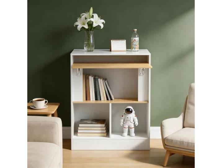 HUOLE Table pliante avec rangements meuble de rangement et bureau deux-en-un 25 × 75 × 85 cm blanc.
