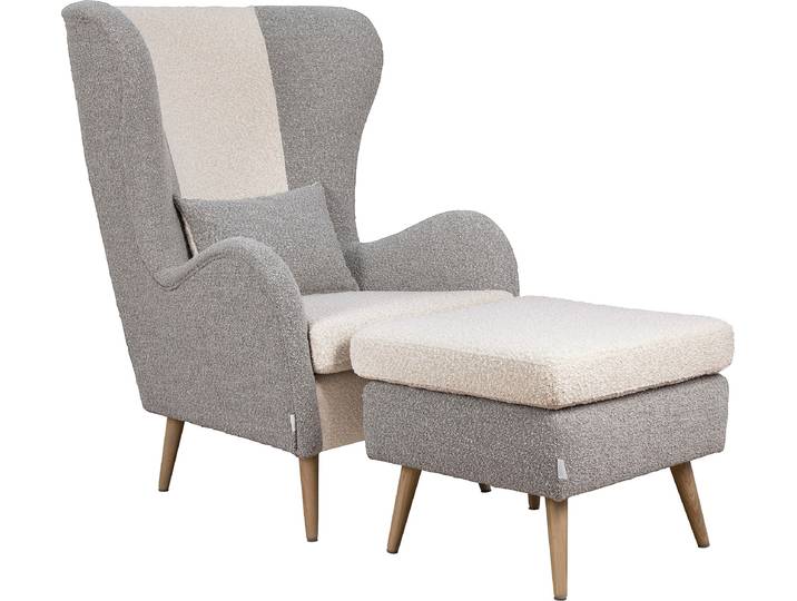 Sessel GOODPRODUCT Salla Bezug Bouclé oder Struktur fein, Ohrensessel , beige (creme, taupe), B:78cm H:118cm T:94cm, 100% Polyester, Sessel, Sessel, wahlweise mit oder ohne Hocker; grosser Sessel: Masse B/T/H: 78/94/118cm