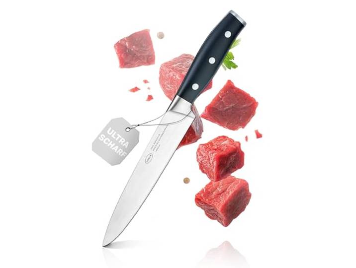 RÖSLE Fleischmesser Tradition 18 cm - Hochwertiges und scharfes Küchenmesser zum Schneiden von Fleisch und Tranchieren von Filets, ein scharfes Kochmesser mit ergonomischem Griff und Fingerschutz