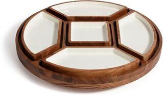 Zodax Acacia Wood Lazy Susan Serving Tray with 5 Condiment Sections