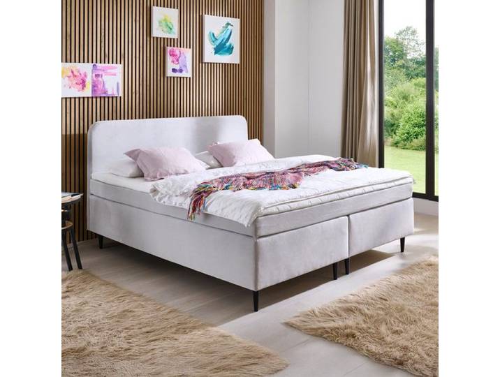 Boxspringbett Velia Cord 140x200 cm Bonellfederkern-Box Härtegrad: H2 Hellgrau modern