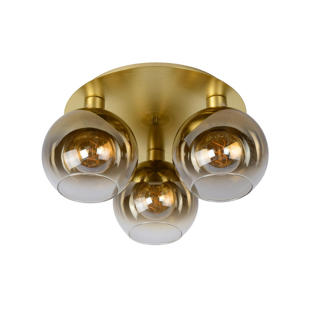 Lucide Plafondlamp Marius 3-lichts goud/messing met transparant glas