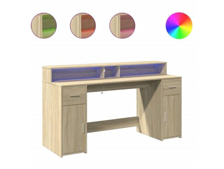 MGH - NEUF Bureau à domicile Table de travail avec lumières LED chêne sonoma bois d'ingénierie ll377